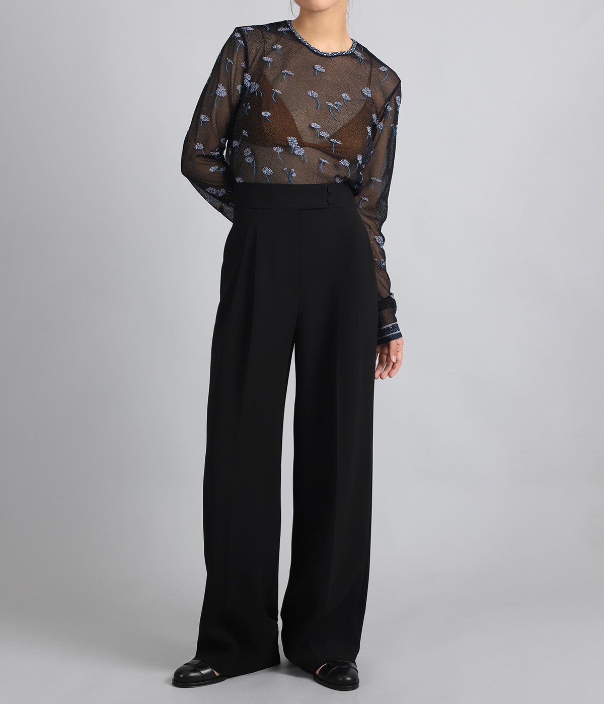 レディース】Floral Pattern Long Sleeve Sheer Knit Top | Mame