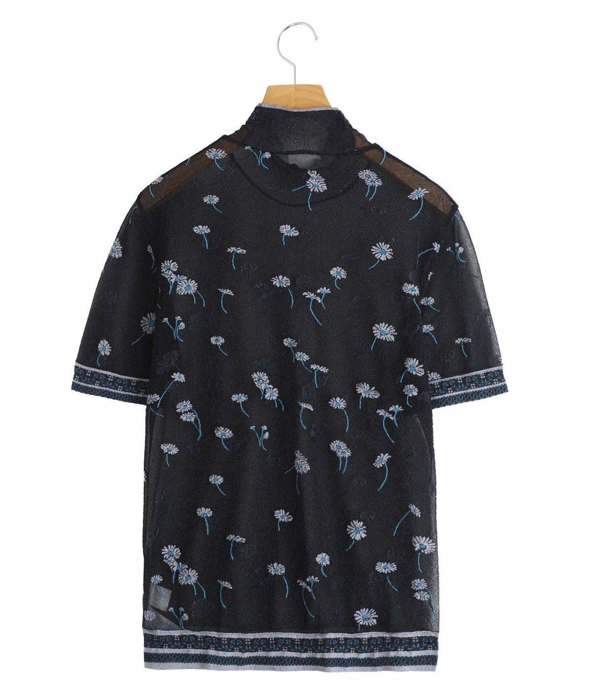 レディース】Floral Pattern Short Sleeve Sheer Knit Top | Mame