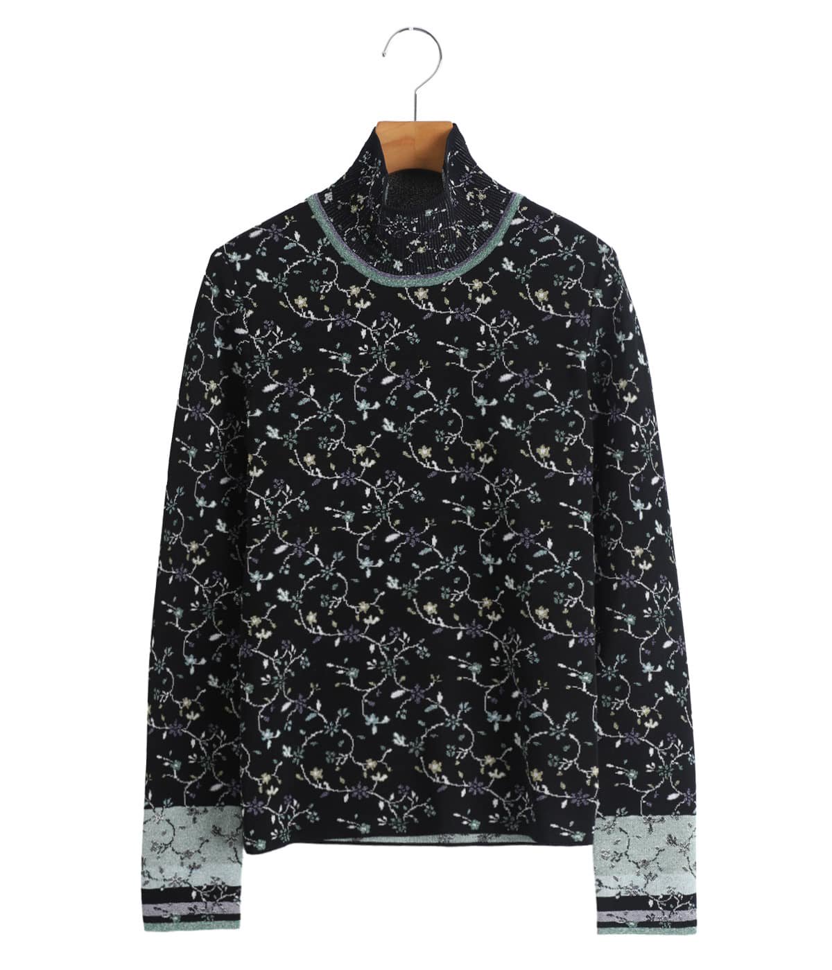 レディース】Floral Motif Glitter High Neck Knit Top | Mame