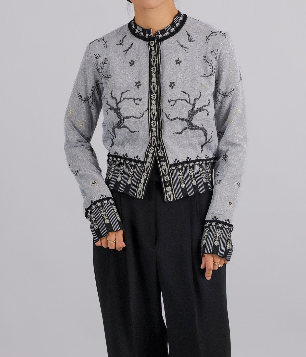レディース】Layered Jacquard Knit Cardigan | Mame Kurogouchi(マメ