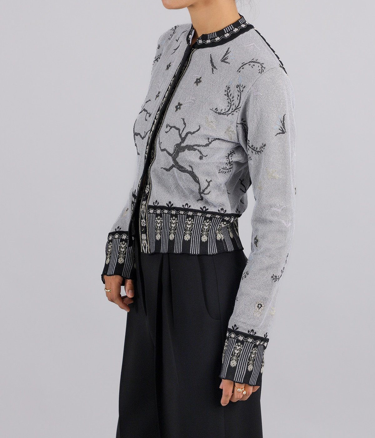 レディース】Layered Jacquard Knit Cardigan | Mame Kurogouchi(マメ
