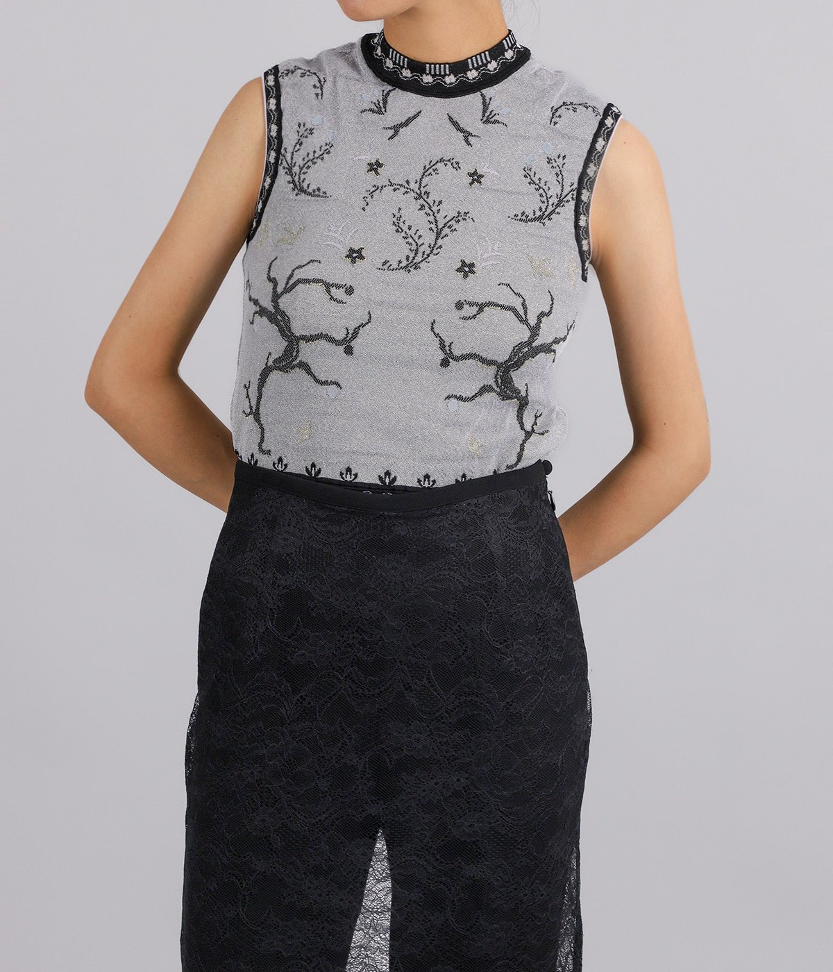 レディース】Layered Jacquard Sleeveless Knit Top | Mame Kurogouchi