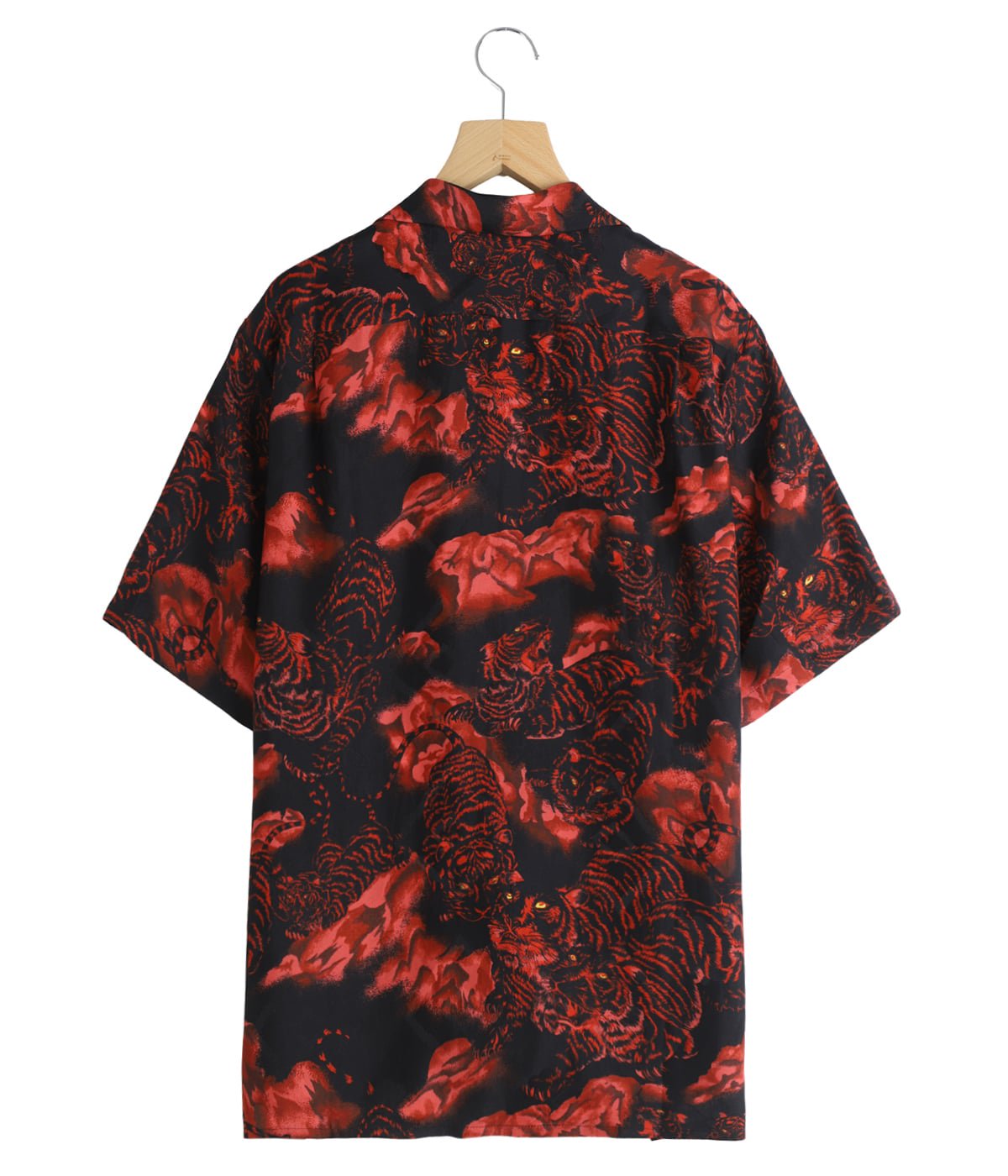 SILK CUPRO SHORT SLEEVE ALOHA SHIRT〈ONE HUDRED TIGERS / BLACK