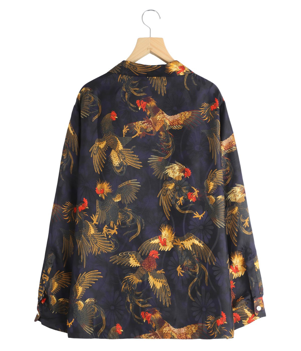 SILK LONG SLEEVE ALOHA SHIRT〈COCK FIGHTING/ BLACK BLUE