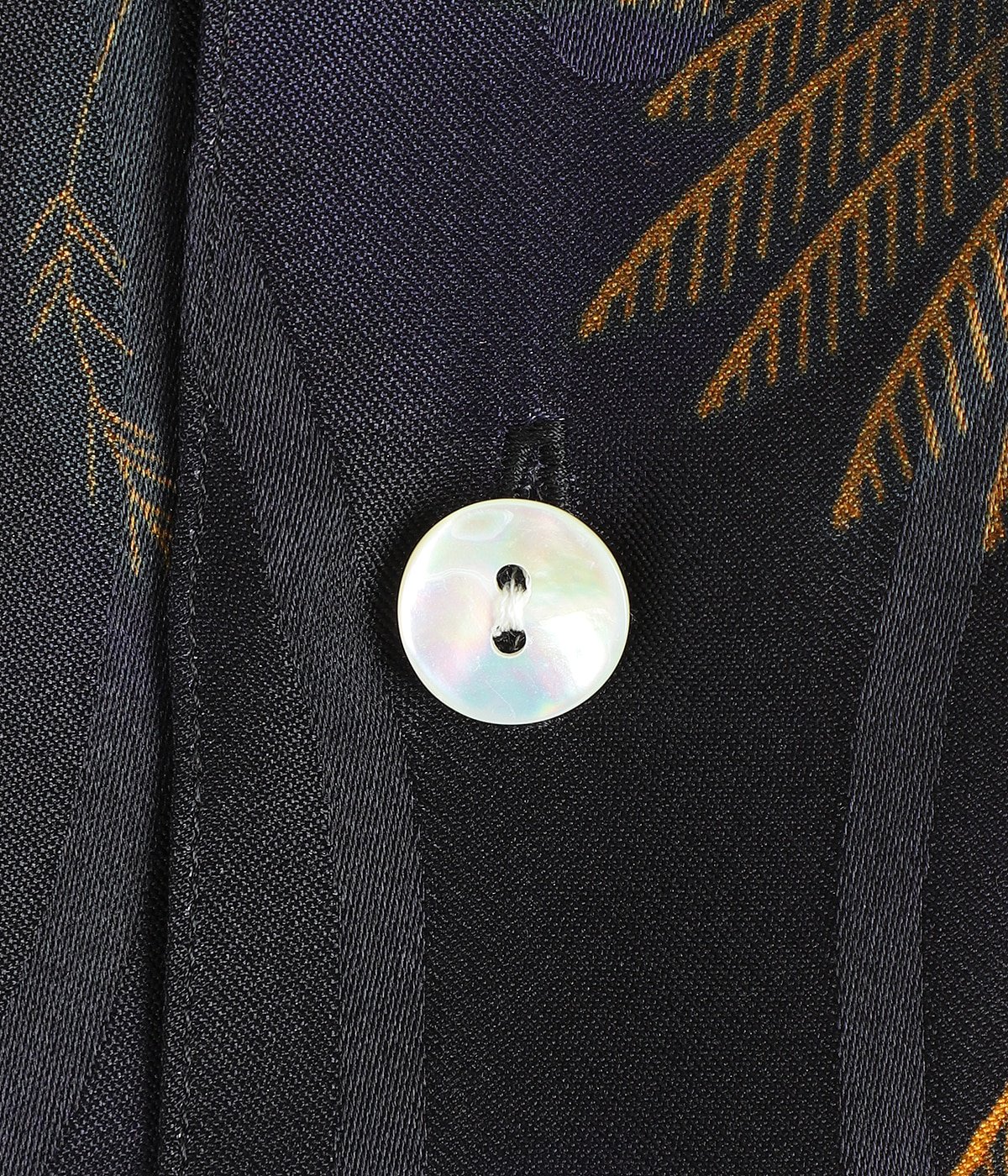 SILK LONG SLEEVE ALOHA SHIRT〈COCK FIGHTING/ BLACK BLUE 