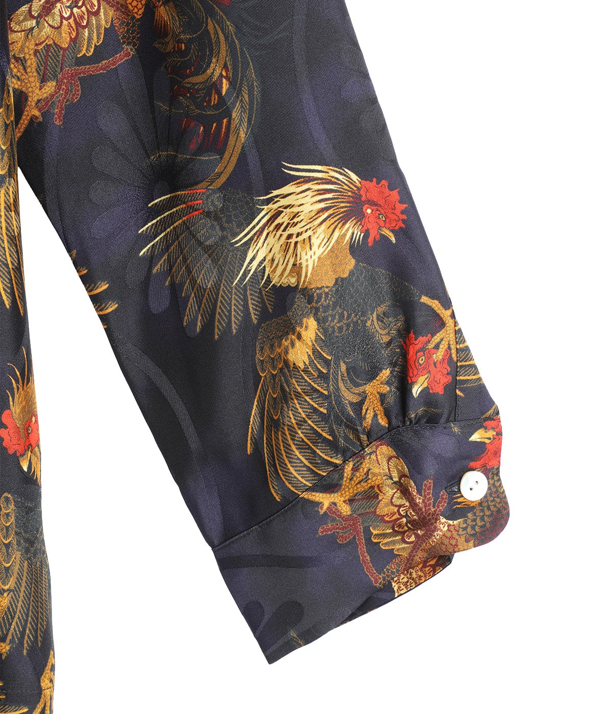 SILK LONG SLEEVE ALOHA SHIRT〈COCK FIGHTING/ BLACK BLUE 