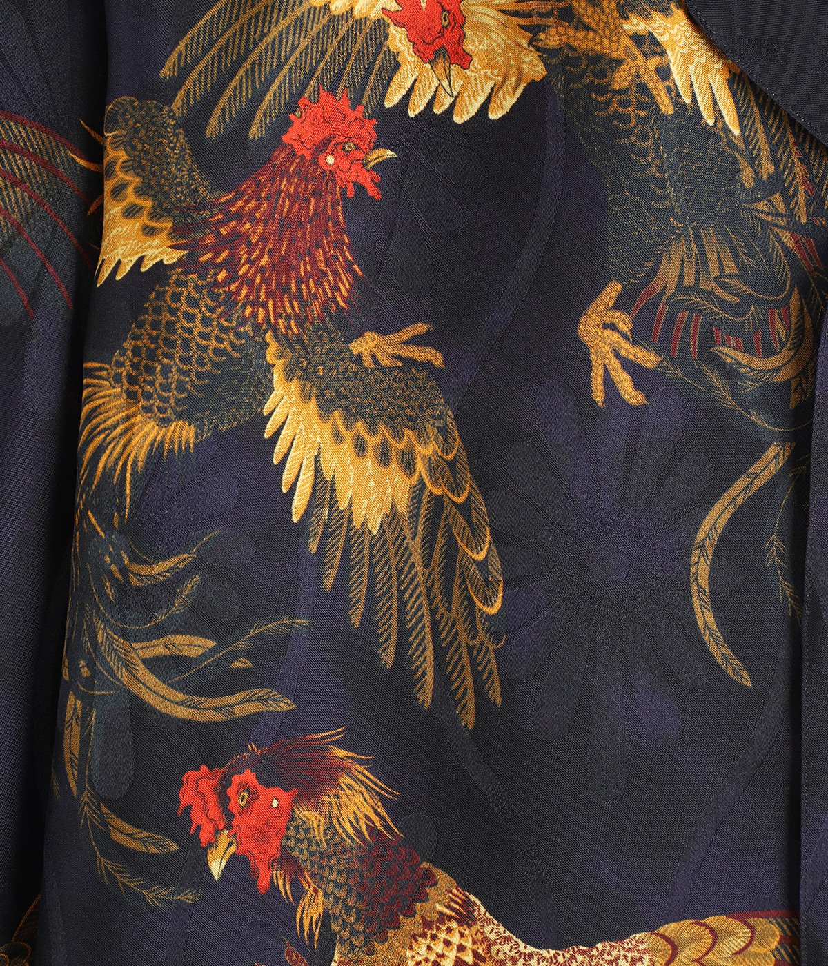 SILK LONG SLEEVE ALOHA SHIRT〈COCK FIGHTING/ BLACK BLUE 