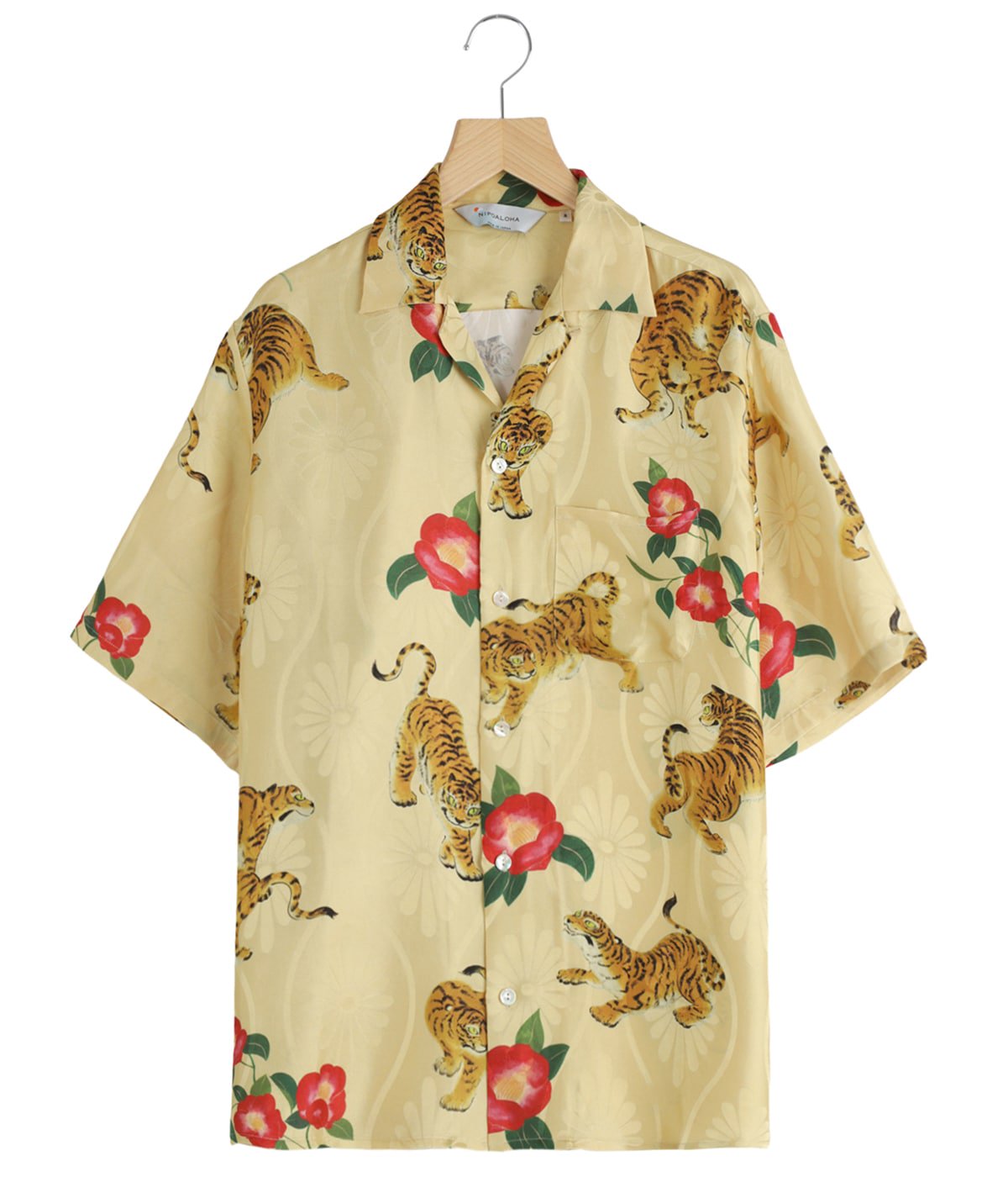 SILK SHORT SLEEVE ALOHA SHIRT〈 TIGER CAMELLIA / YELLOW
