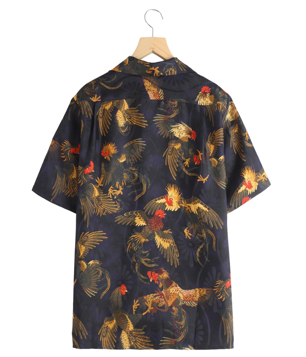 SILK SHORT SLEEVE ALOHA SHIRT〈COCK FIGHTING/ BLACK BLUE