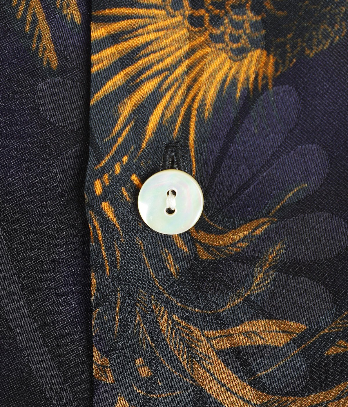 SILK SHORT SLEEVE ALOHA SHIRT〈COCK FIGHTING/ BLACK BLUE