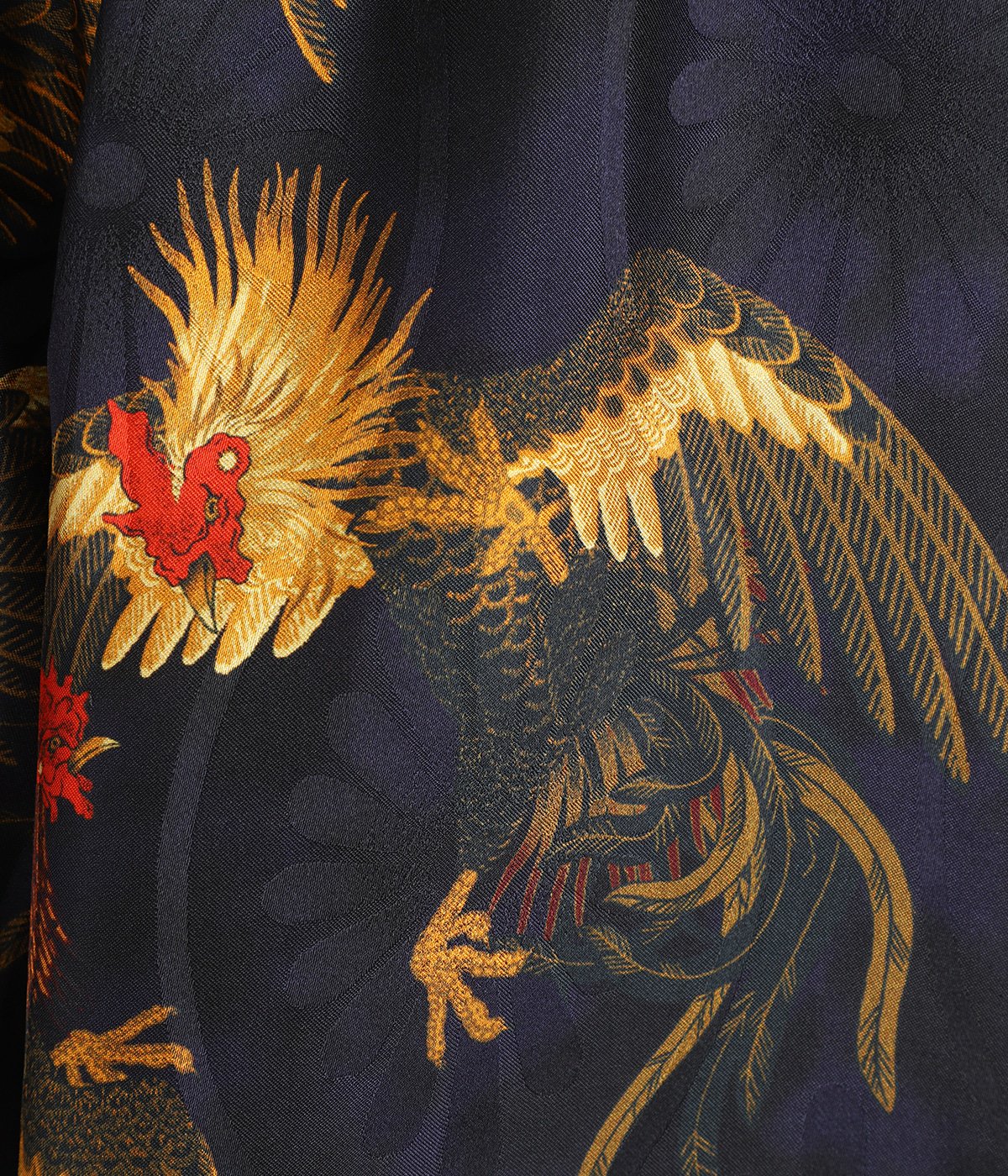 SILK SHORT SLEEVE ALOHA SHIRT〈COCK FIGHTING/ BLACK BLUE