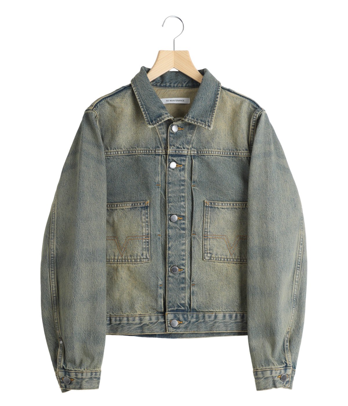 NO MAINTENANCE HAZE TRUCKER JACKET Mサイズ No Maintenance - Raw Indigo 'Haze' Trucker Jacket | NO MAINTENANCE