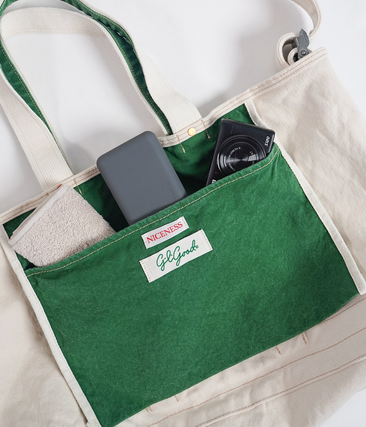 タグ付き　ナイスネス　トートバッグ　カーキ L.LESH / L.レッシュ (NNショルダートートバッグ ) | NICENESS