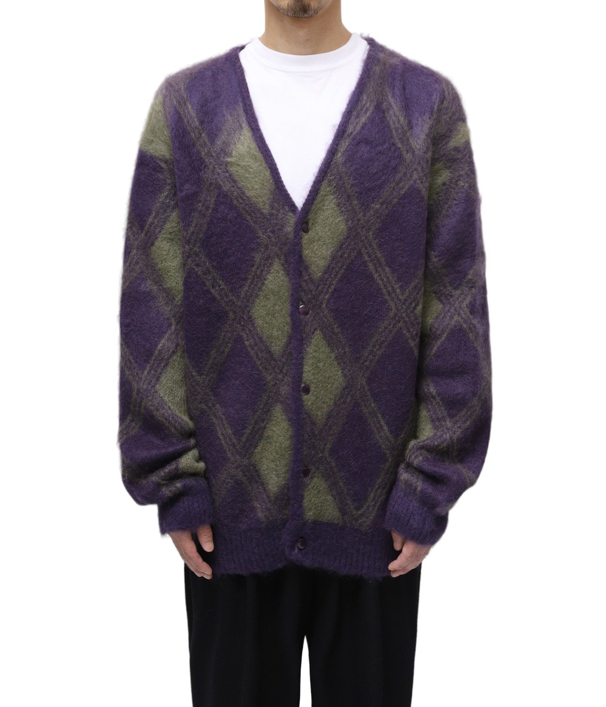 カラーパープル【新品】23AW NEEDLES MOHAIR CARDIGAN ARGYLE