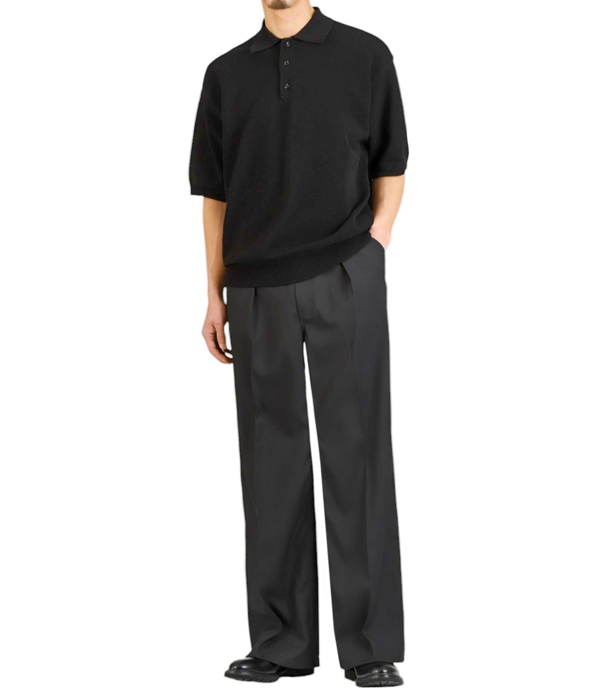 crepuscule Moss Stitch Poloスキッパーポロ 黒 2 crepuscule / Moss Stitch Polo BLACK – CASDAY / キャスデイ