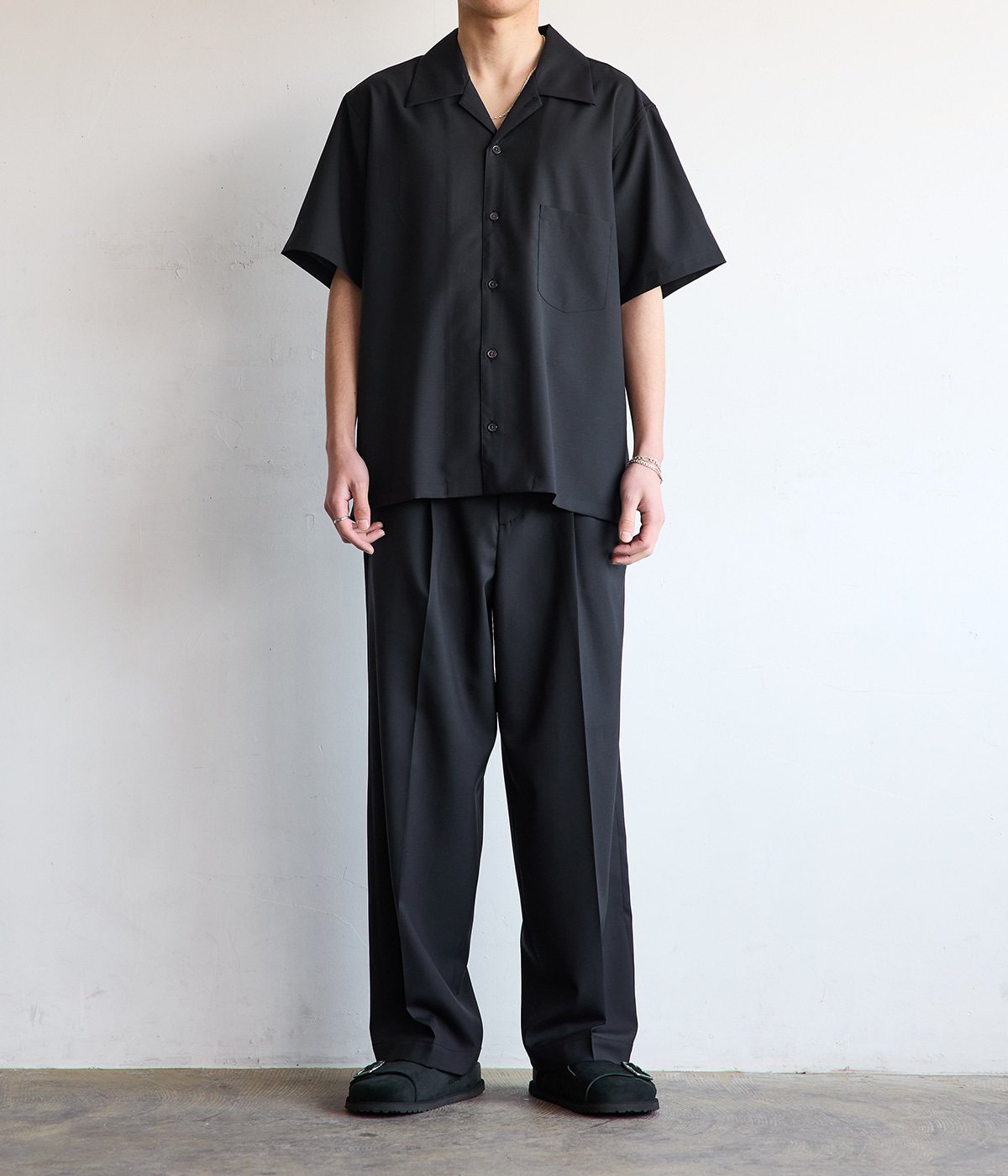 別注 SUPER 160 SOLID WOOL OPEN COLLAR SHIRT | BATONER(バトナー