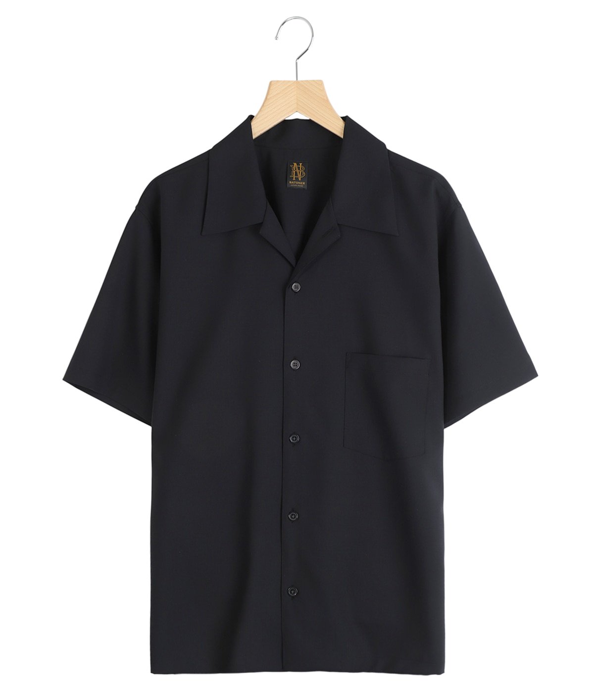 BATONER バトナー　長袖シャツ ネイビー 別注 SUPER 160 SOLID WOOL OPEN COLLAR SHIRT | BATONER(バトナー