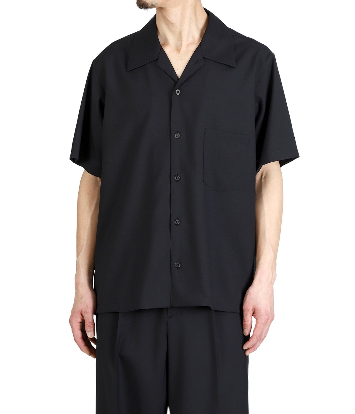 別注 SUPER 160 SOLID WOOL OPEN COLLAR SHIRT | BATONER(バトナー