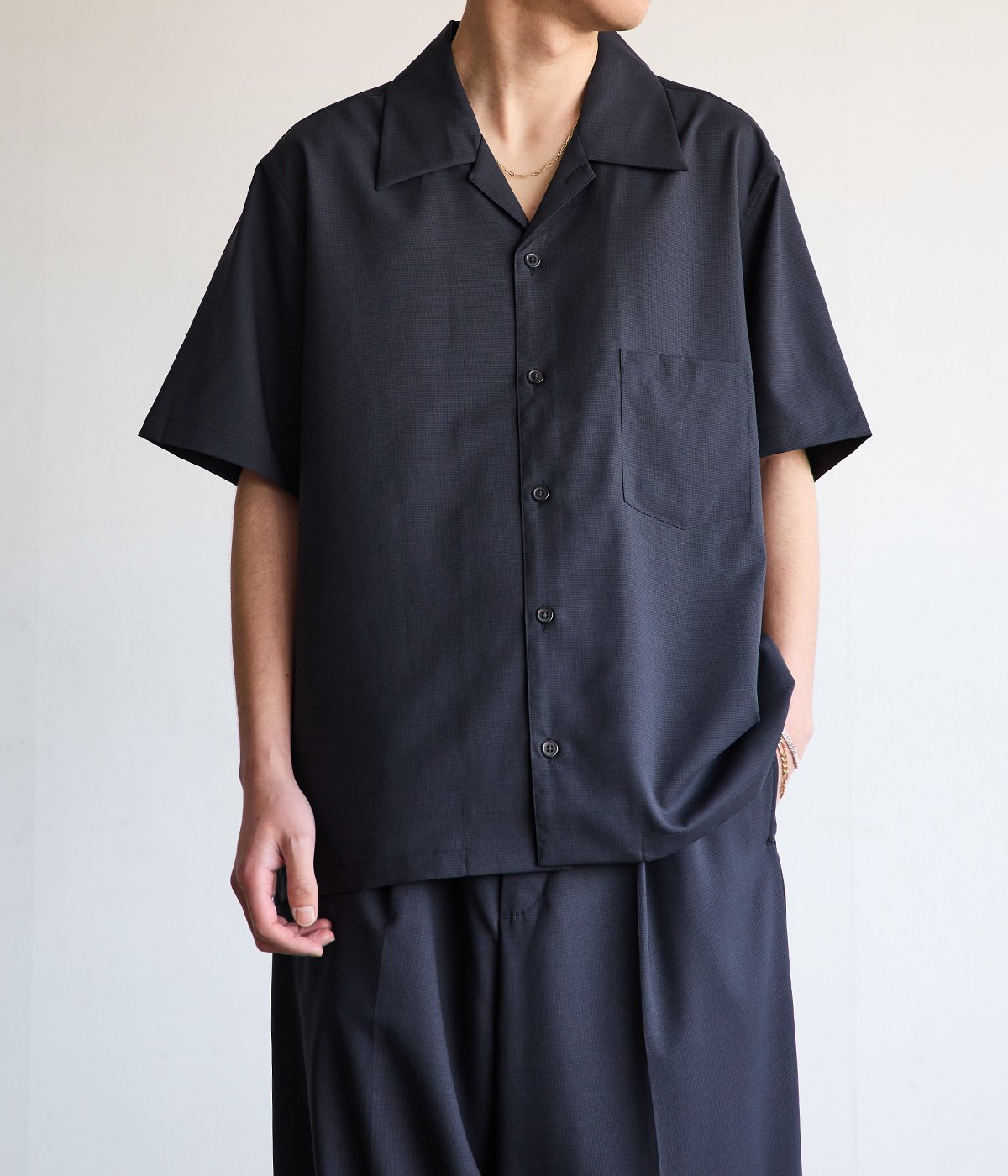 別注 SUPER 160 SOLID WOOL OPEN COLLAR SHIRT | BATONER(バトナー