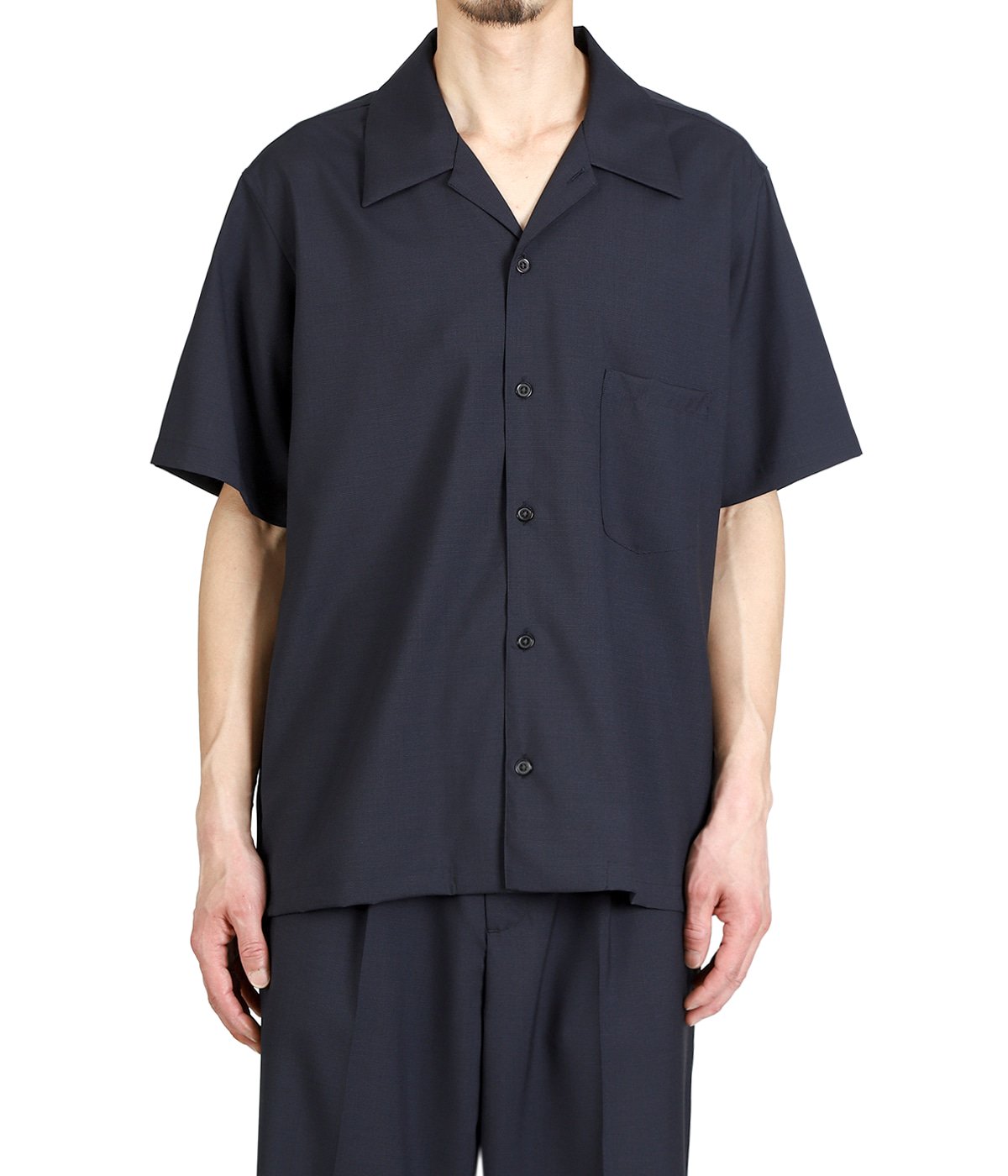 別注 SUPER 160 SOLID WOOL OPEN COLLAR SHIRT | BATONER(バトナー
