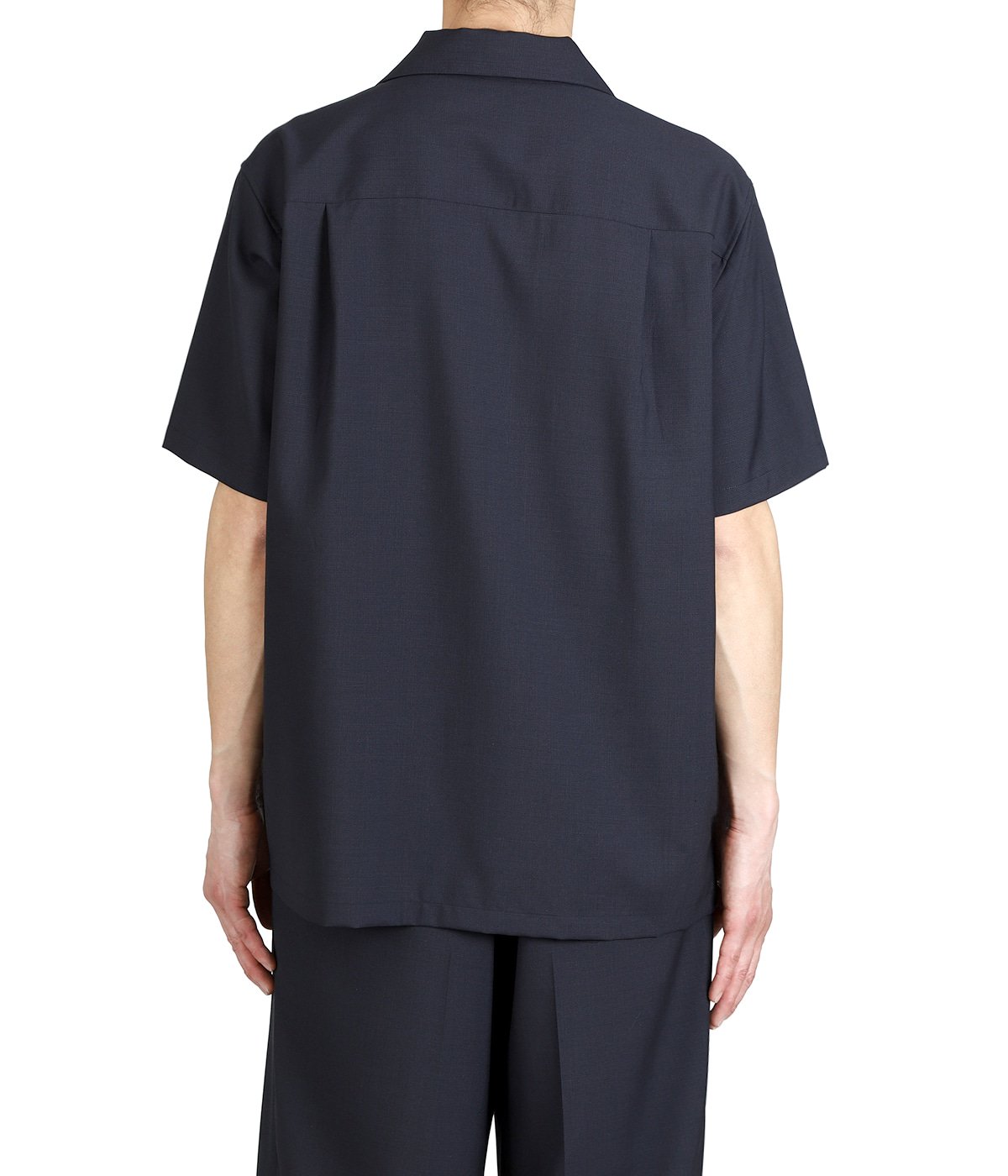 BATONER バトナー　長袖シャツ ネイビー 別注 SUPER 160 SOLID WOOL OPEN COLLAR SHIRT | BATONER(バトナー