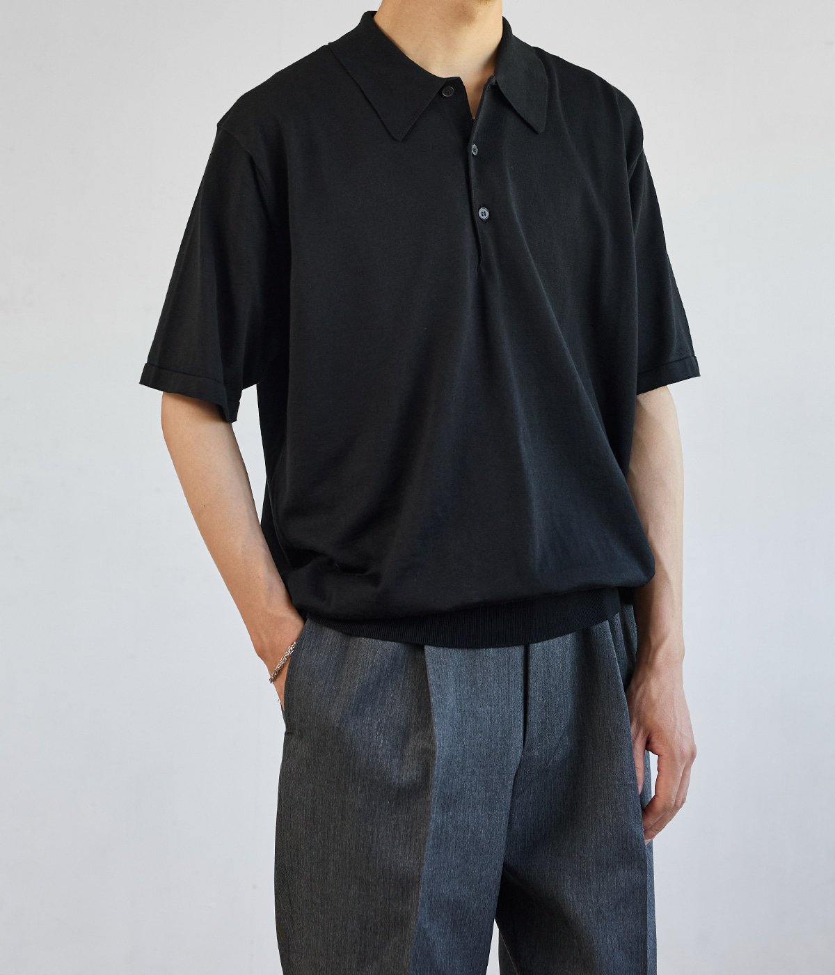 バトナー 24SS シーアイランドコットン ポロシャツ 1 ブラック 別注 THE SEAISLAND COTTON BROWSING POLO S/S | BATONER(バトナー