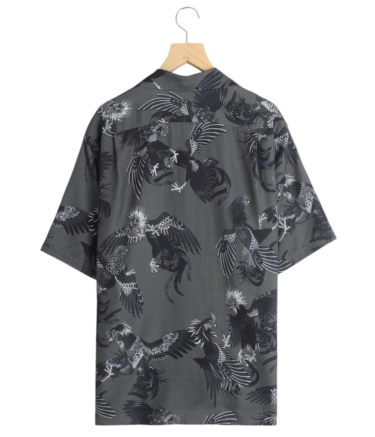 別注 RAYON SHORT SLEEVE ALOHA SHIRT COCK FIGHTING MONOTONE