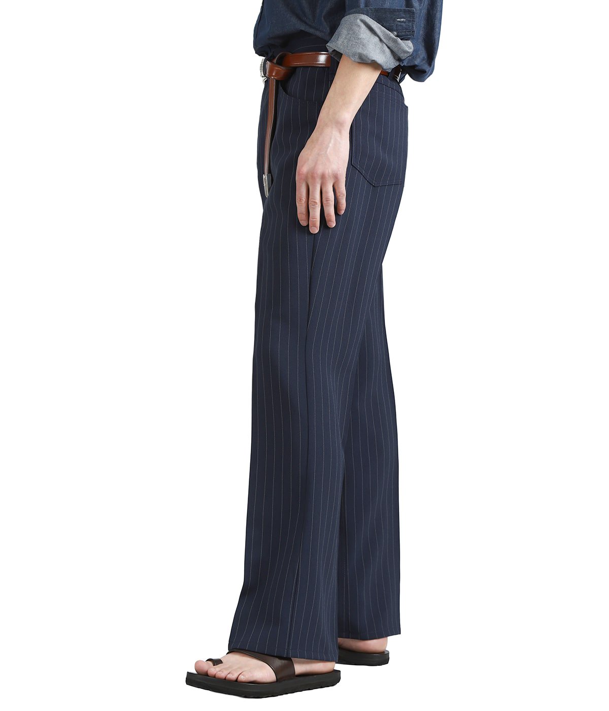Wrangler / ONLY ARK（別注） ネイビーストライプパンツ 別注 MIDDLERISE WRANCHER DRESS FLARE | Wrangler(ラングラー