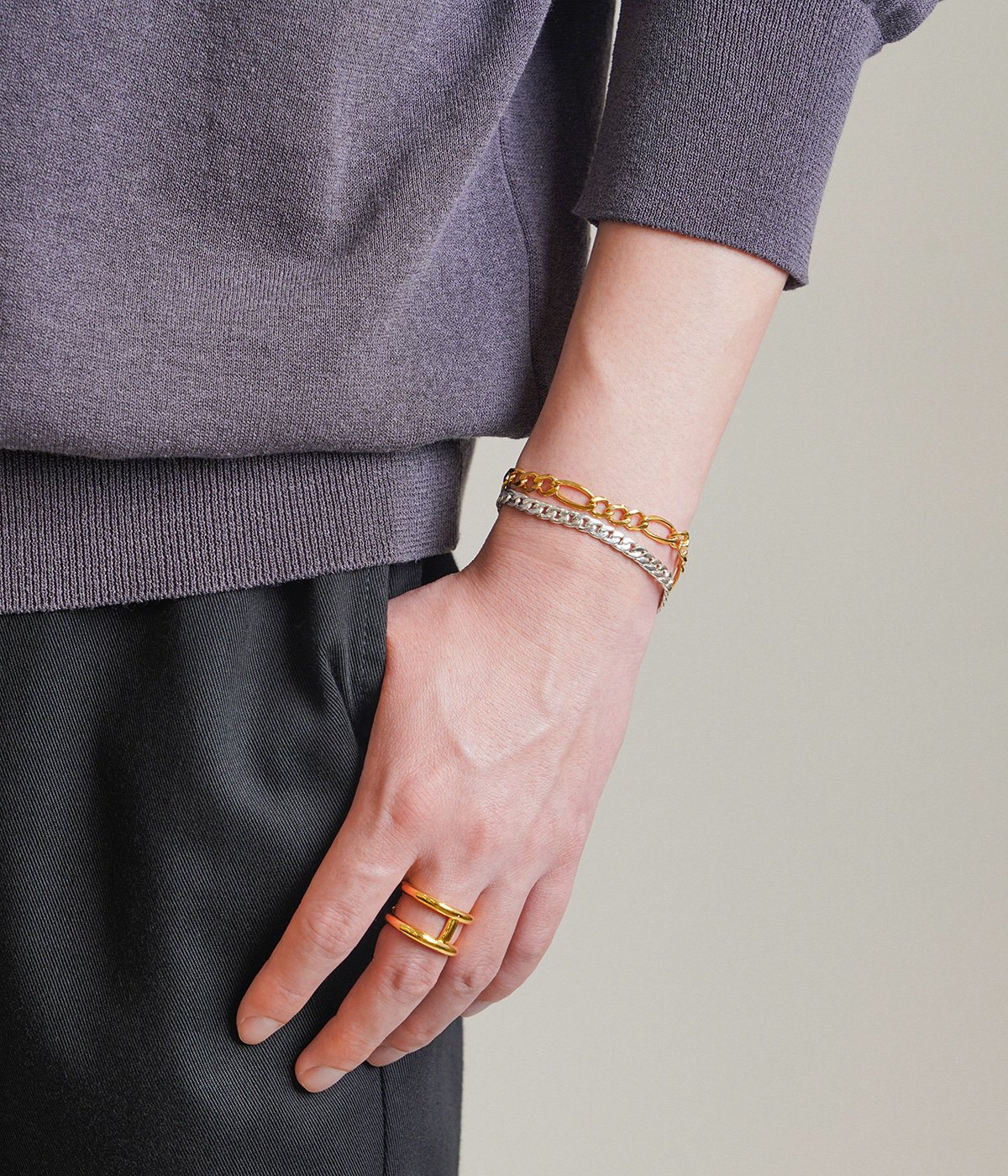 別注 Double Bracelet Basic 4mm & Figaro 6mm(GD Coating) | XOLO