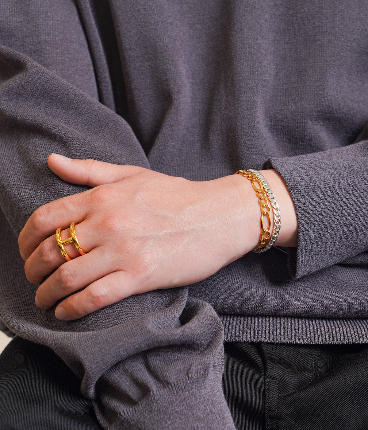 別注 Double Bracelet Basic 4mm & Figaro 6mm(GD Coating) | XOLO 別注 Double Bracelet Basic 4mm & Figaro 6mm(GD Coating) | XOLO