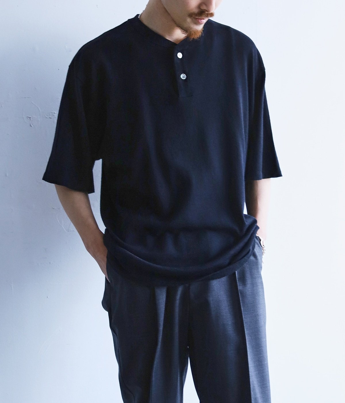 【予約】Wool Henley Neck T-Shirt