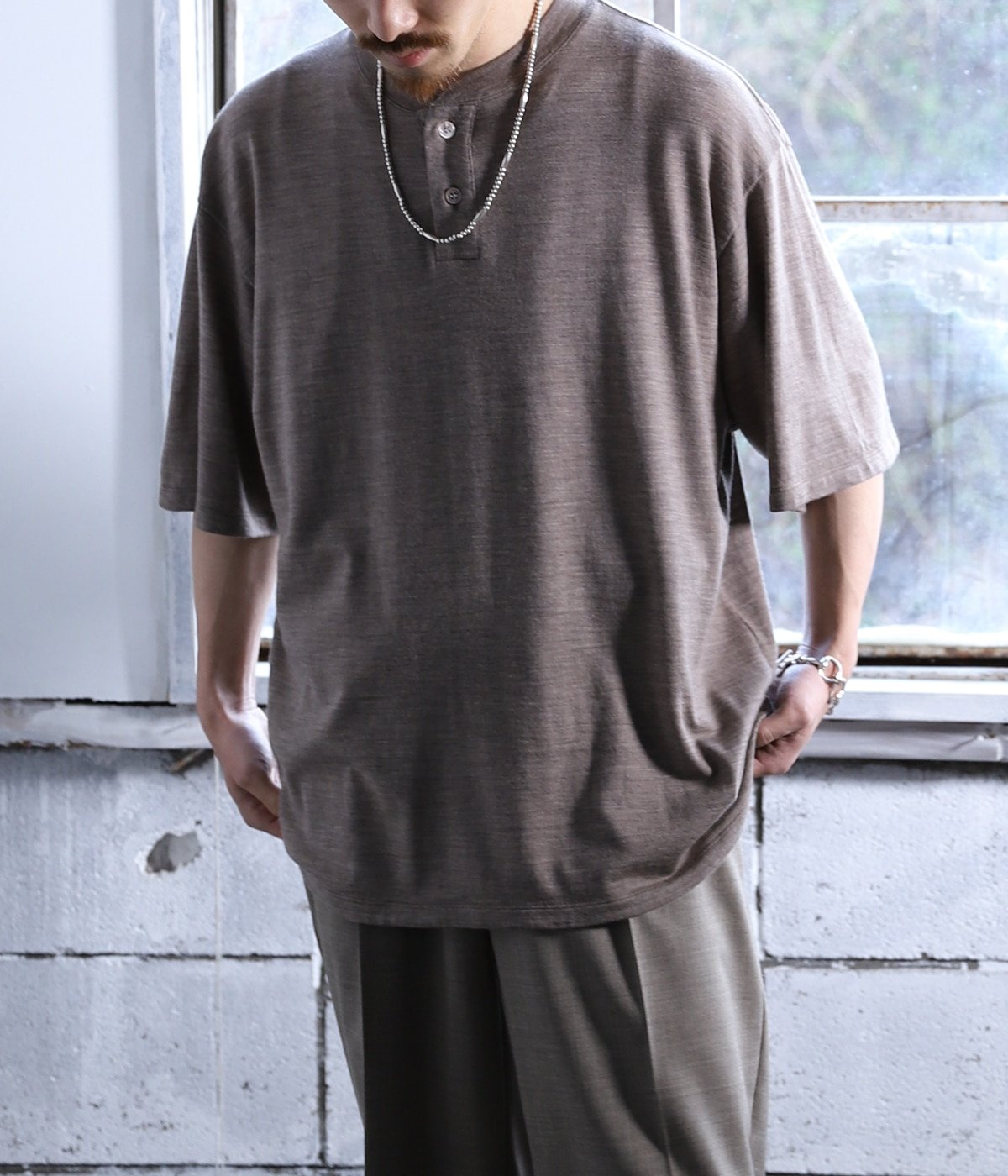 【予約】Wool Henley Neck T-Shirt