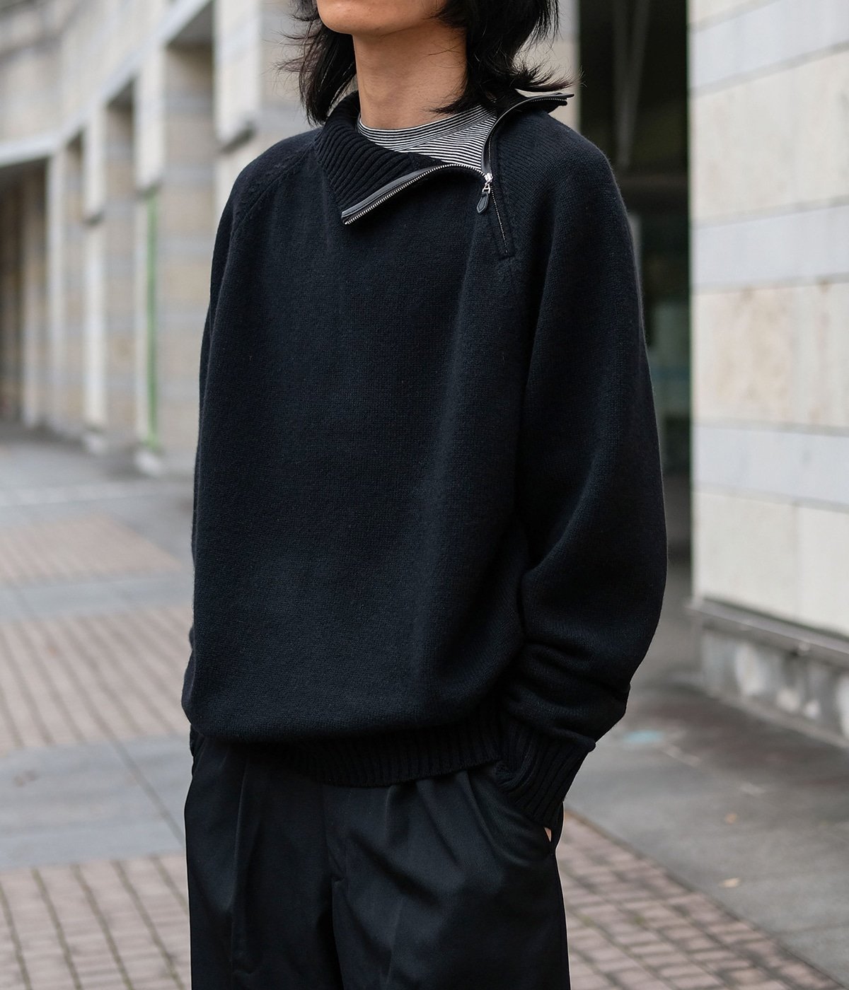 【新品未使用】PORT BY ARK☆ウールT ヘンリーネック☆1☆黒 PORT BY ARK PORT BY ARK / ポートバイアーク ： Half Zip Knit / 全3