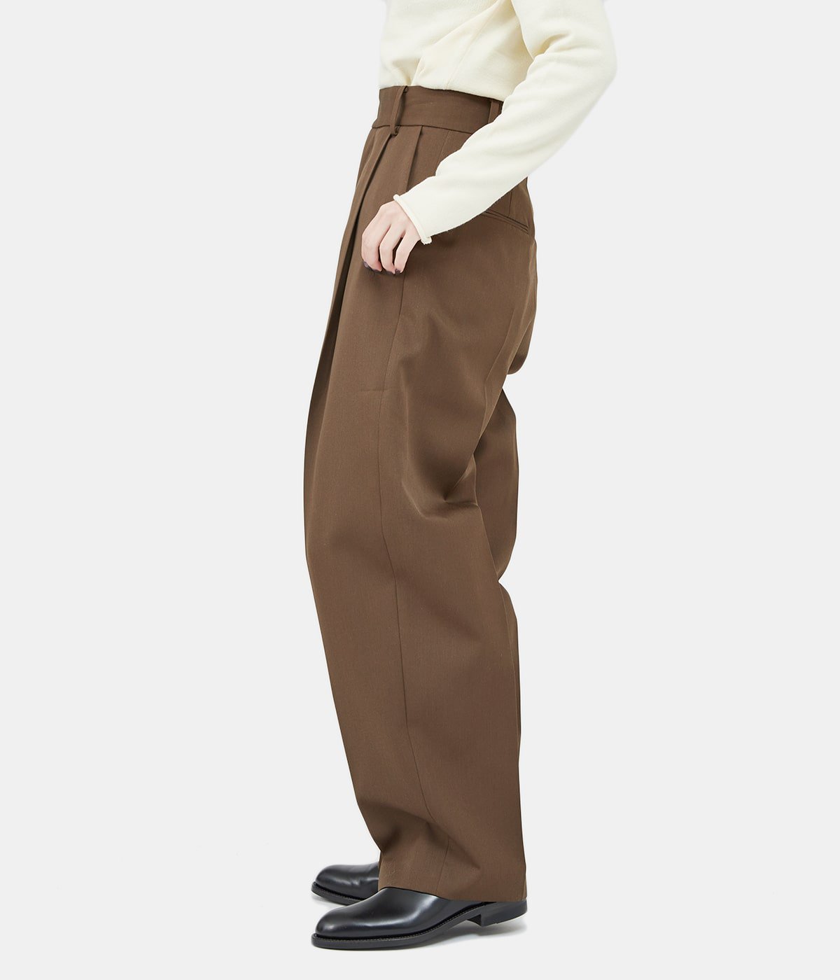 ATON COTTON GABARDINE WIDE TAPERED PANTS