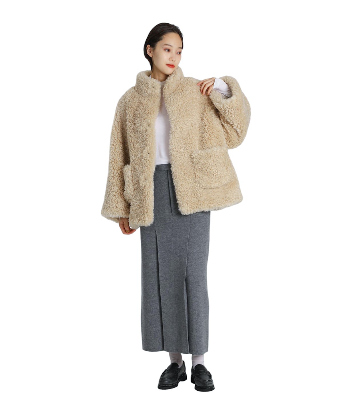 レディース】Eco Fur Stand Up Collar Coat | RhodolirioN
