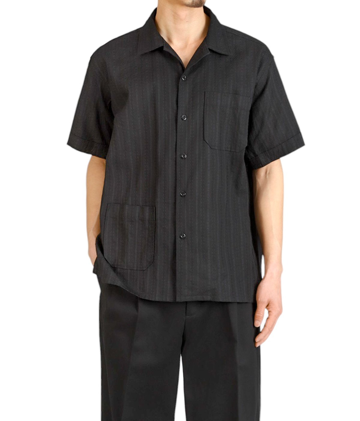 VETEMENTS ブラック Inside Out Label Tシャツ【関税込/送料込】 Camp Shirt Black Cotton Lace Stripe Jacquard | ENGINEERED