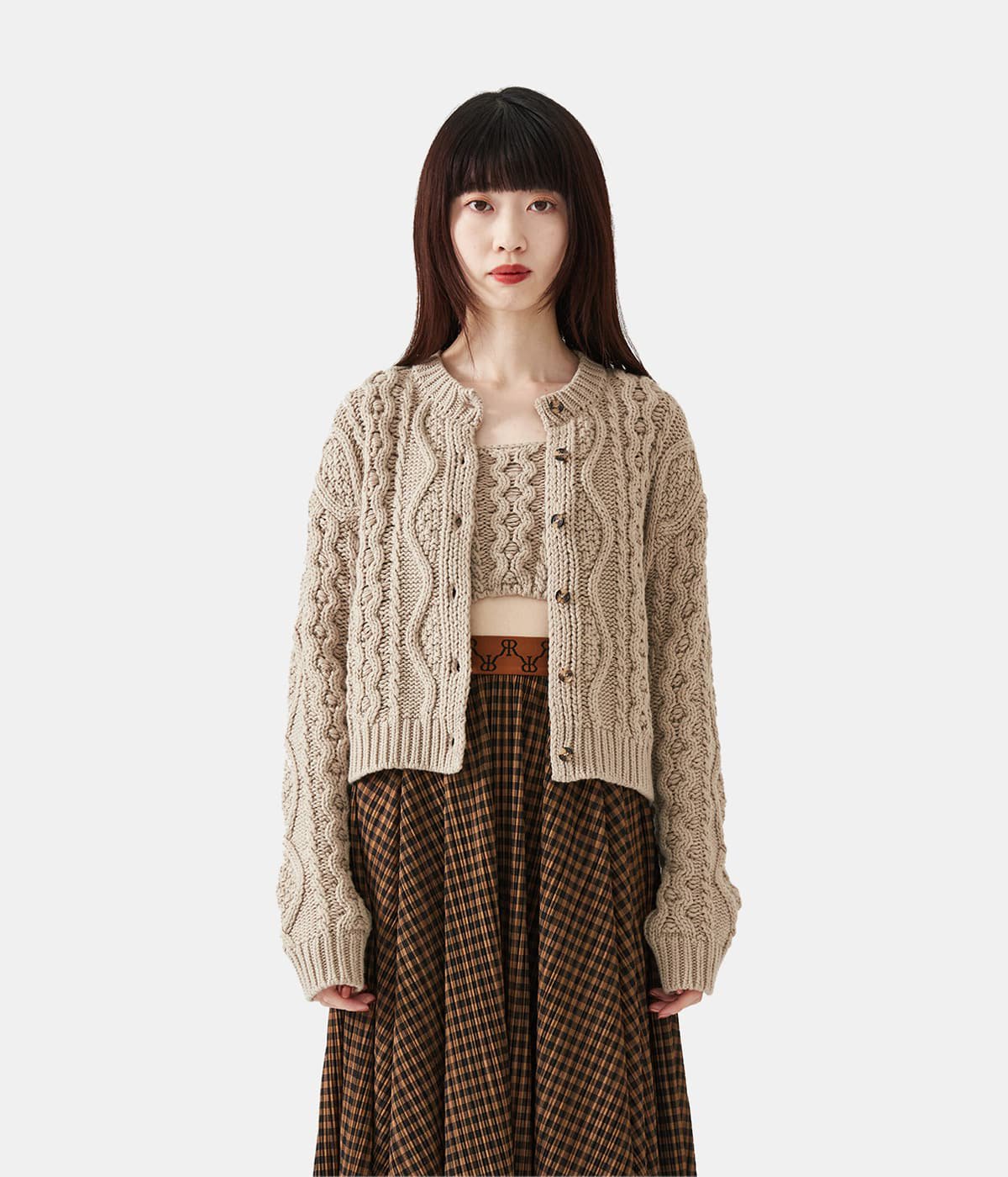 CABLE KNIT CARDIGAN WITH BRA | Rokh(ロク) / トップス ニット 