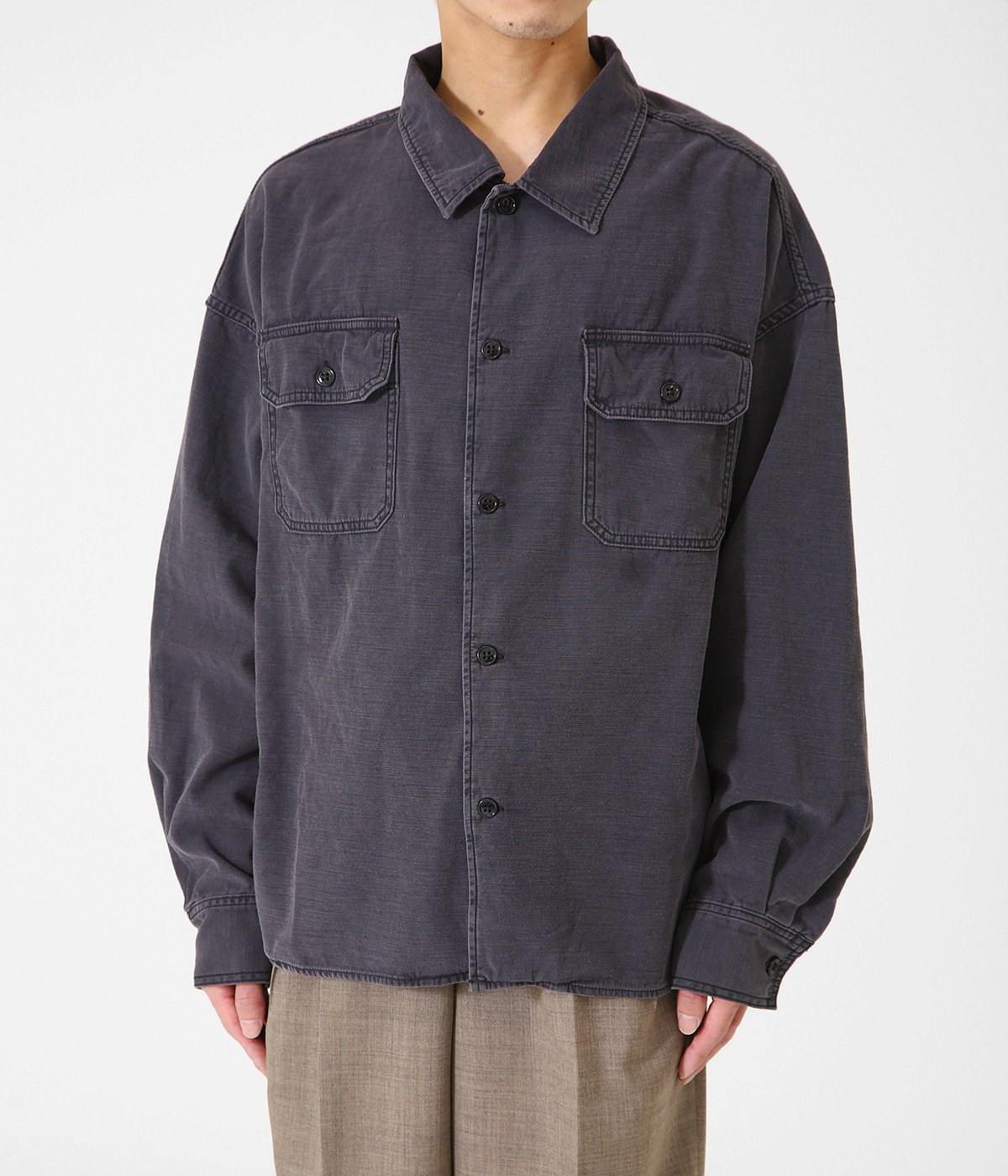 ワイドミリタリーシャツ 無地 M カーキ 通常商品 通販 Arknets アークネッツ