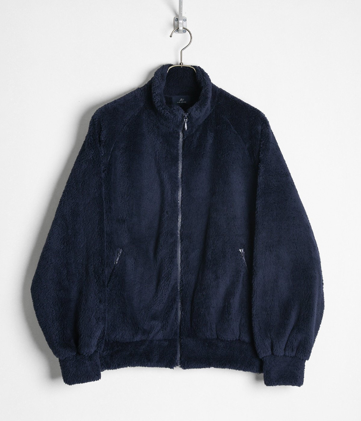 極上品 REMILLA ネイビー ノーカラーフリースボアジャケット　Lサイズ シャギーフリースZIP JK | REMI RELIEF NAVY LABEL(レミレリーフ