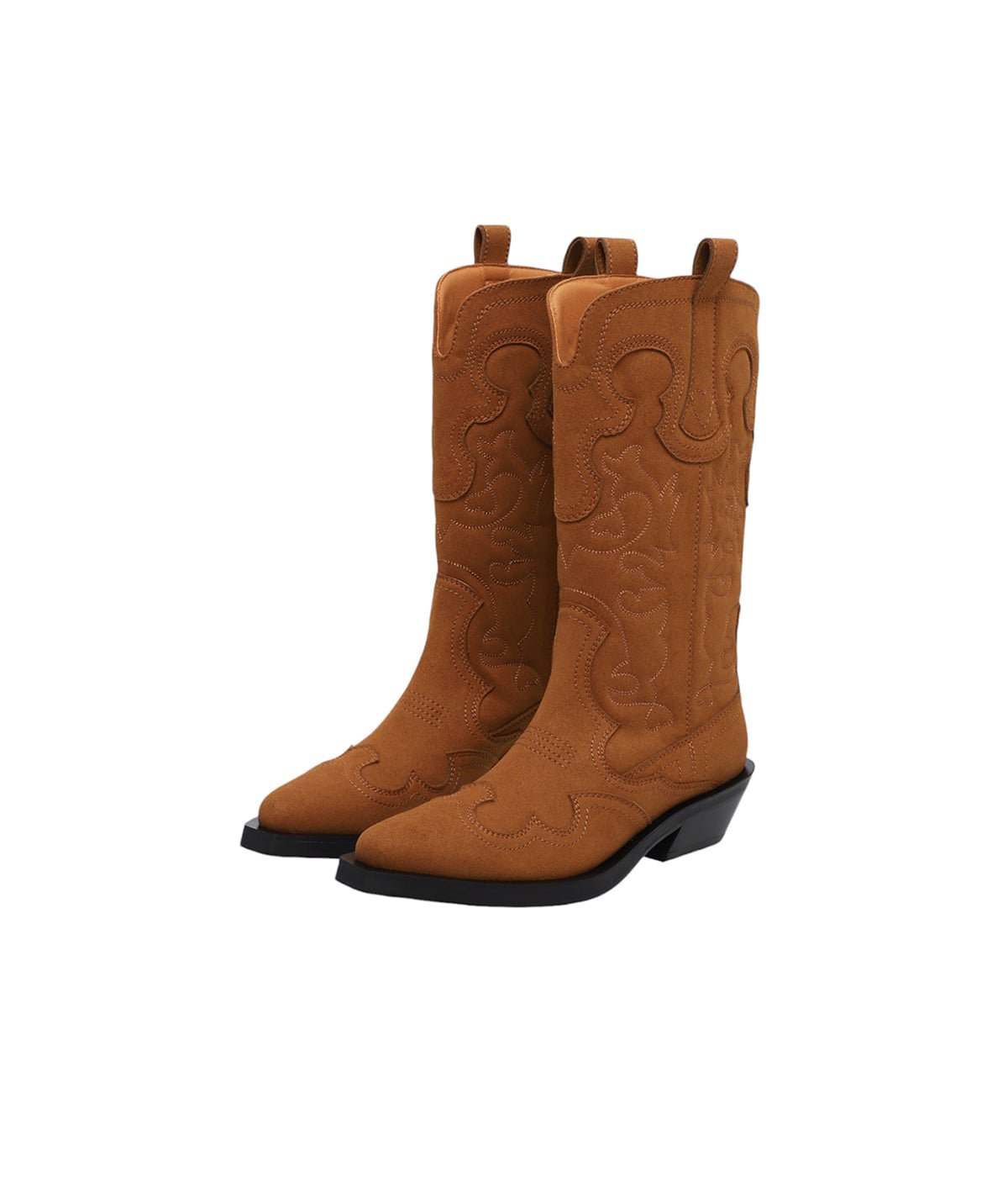 【GANNI】MID SHAFT EMBROIDERED ウエスタン ブーツ/ Black Ganni Mid Shaft Embroidered Western Boots - Black - 8% Off