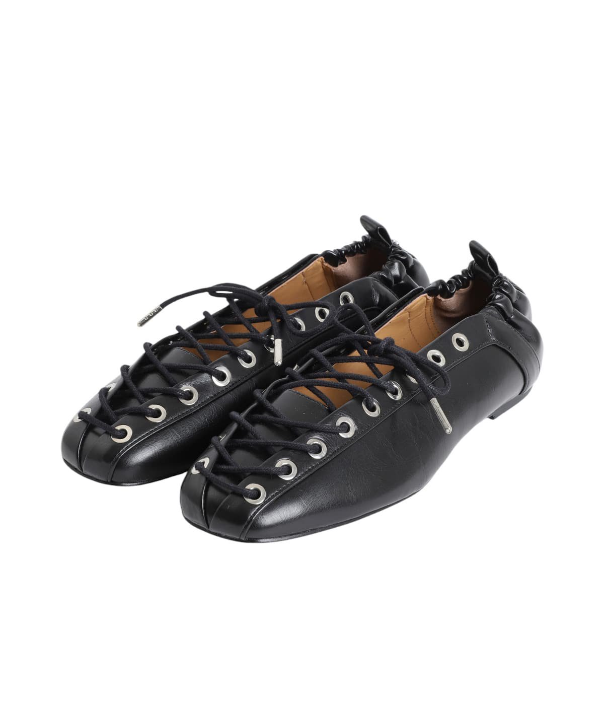 レディース】Eyelets Lace Up Ballerina Crinkle Oleatex