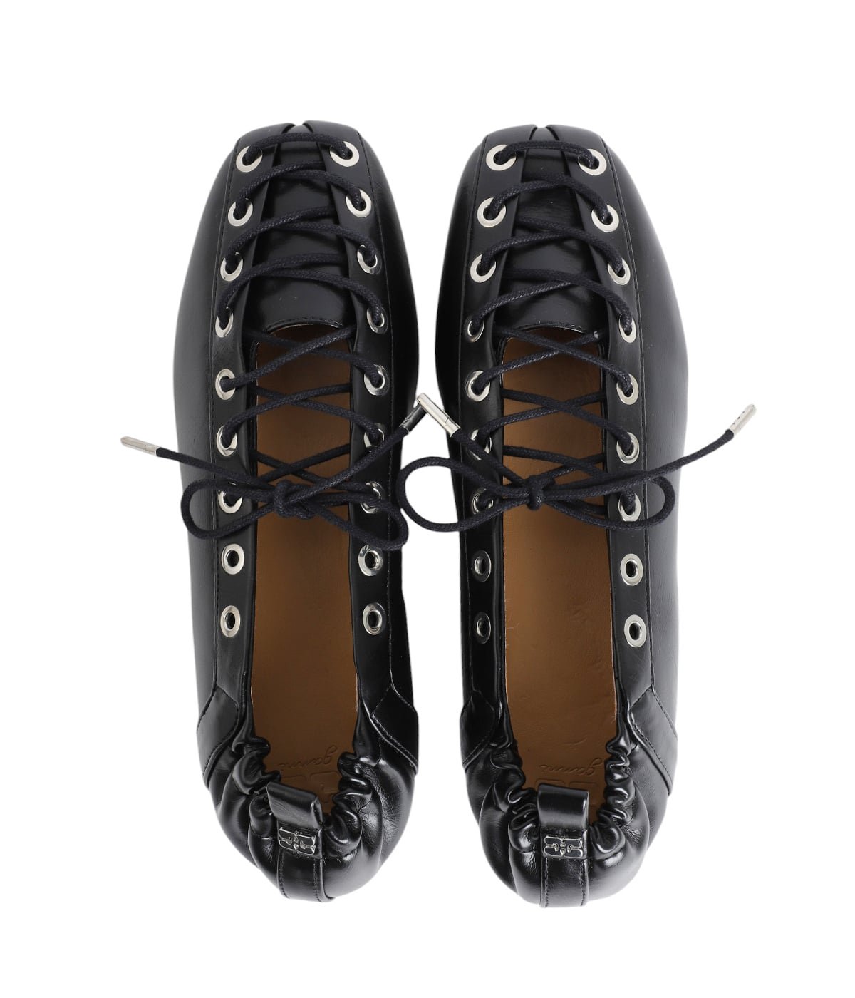 Ganni■ Eyelets Lace Up Ballerina Crinkle Oleatex - Black Ganni Eyelets Lace Up Ballerina Crinkle Oleatex Black | BSTN