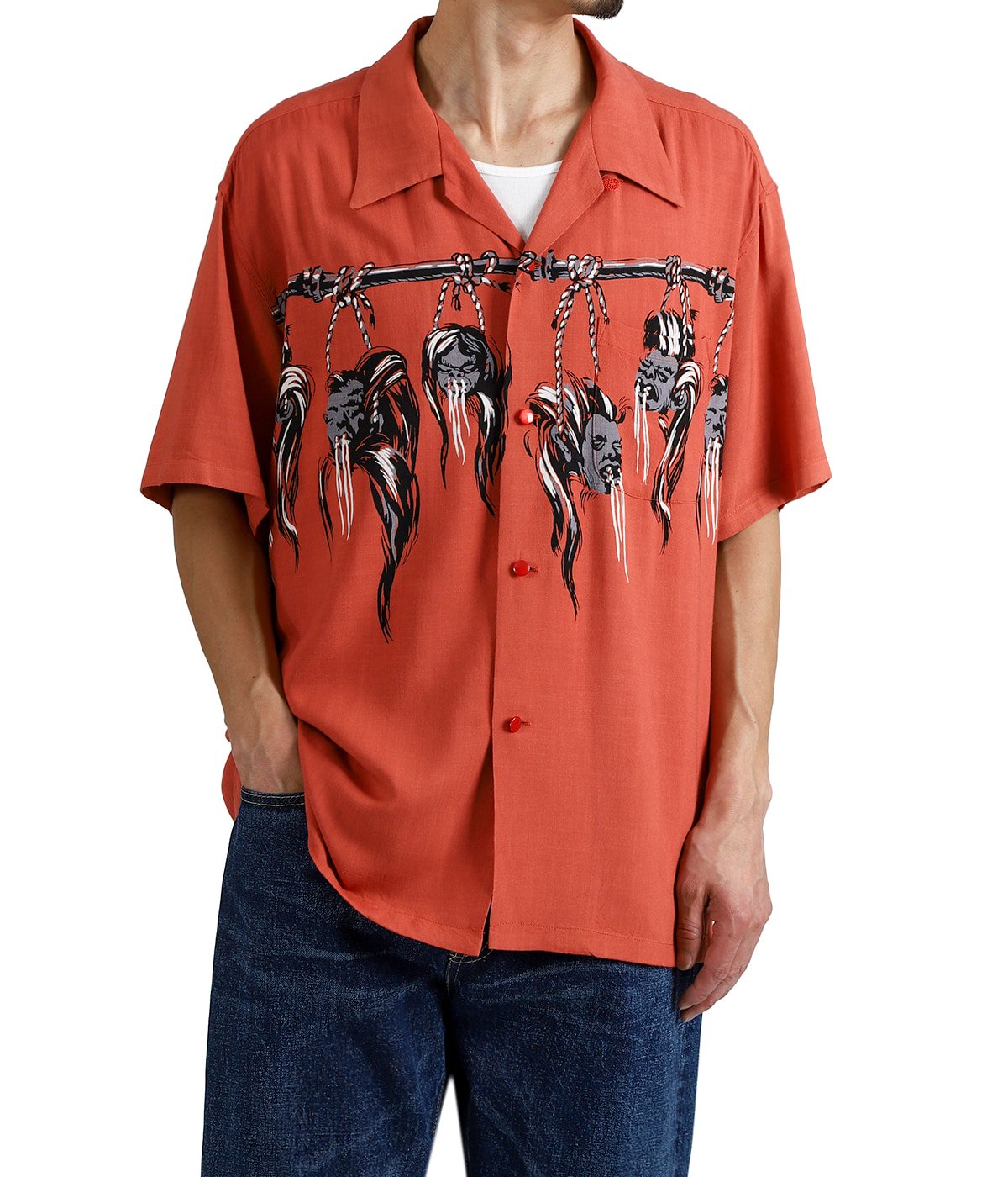 SHRUNKEN HEAD“ HOPSACK RAYON S/S OPEN SHIRT | STAR OF HOLLYWOOD