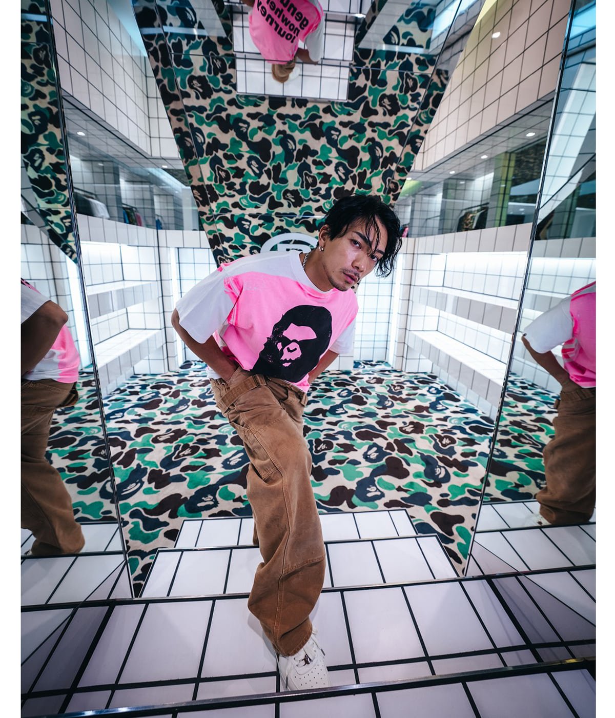 ☆ PAGEBOY(M) フロントロゴ アクセント ボタン フリル 襟 Tシャツ BAPE_SS T-SHIRT/ALWAYS LOVE | SAINT Mxxxxxx(セント マイケル
