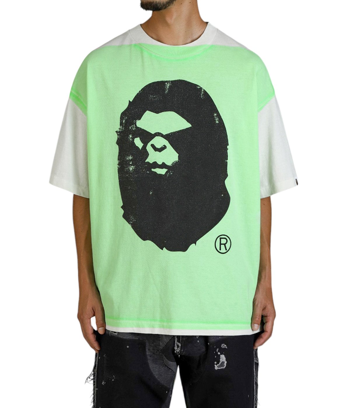 極美品 SAINT MICHAEL セントマイケル BAPE SS TEE 半袖Ｔシャツ SM-HR1-0000-C34 サイズL グリーン 中古 4b012015 SAINT MICHAEL×A BATHING APE プリントTシャツSM-HR1-0000-C34 SM-HR1