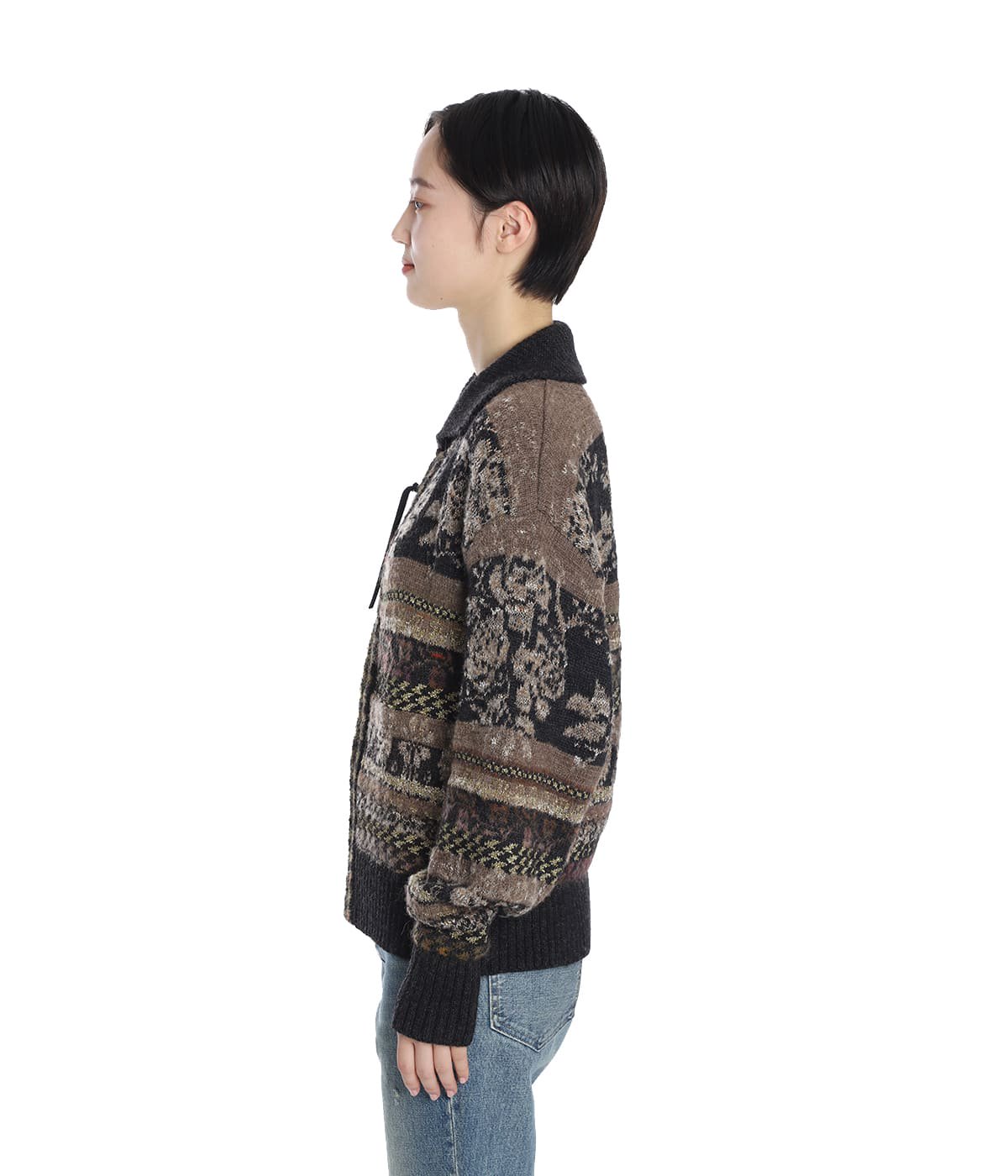 【美品】  TANAKA / タナカ | 2025AW | JACQUARD CARDIGAN / ウール ジャガード ジップアップ カーディガン | S | ブラウン系 | レディース TANAKA / タナカ | 2025AW | JACQUARD CARDIGAN / ウール ジャガード
