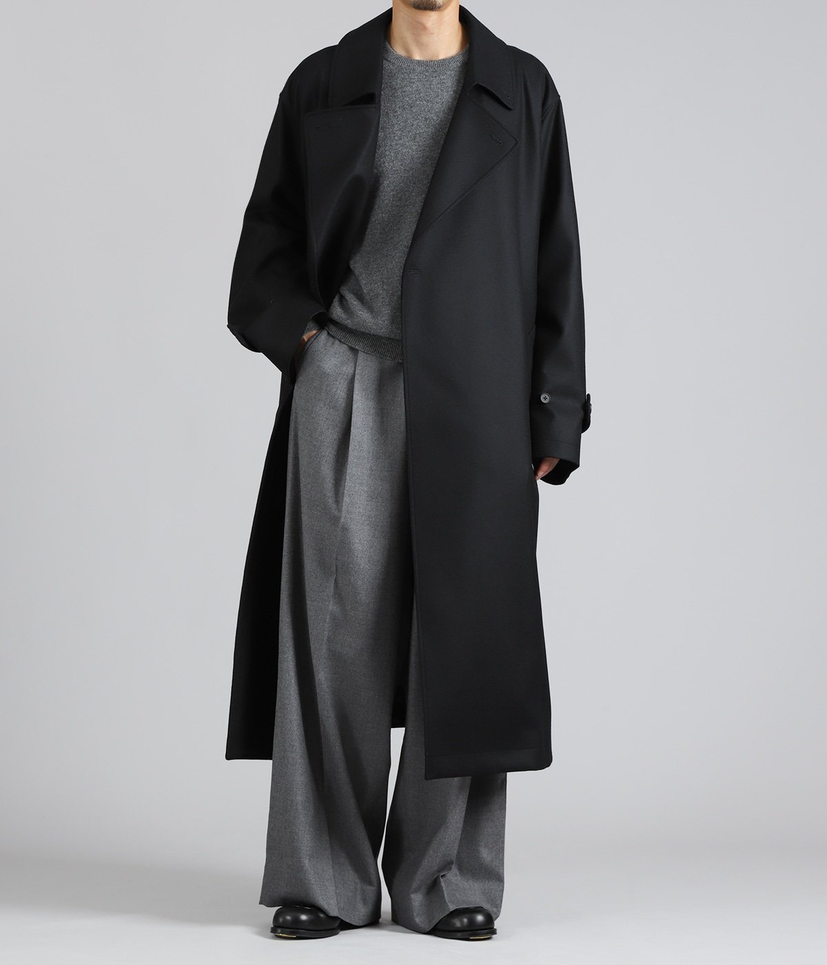 STONE  ブラック　アウター　コート WOOL MELTON OVERSIZED DOUBLE BREASTED COAT | ssstein(シュタイン