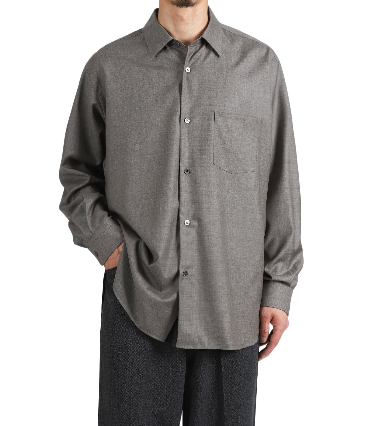 EXTRA FINE WOOL OVERSIZED REGULAR COLLAR SHIRT | ssstein