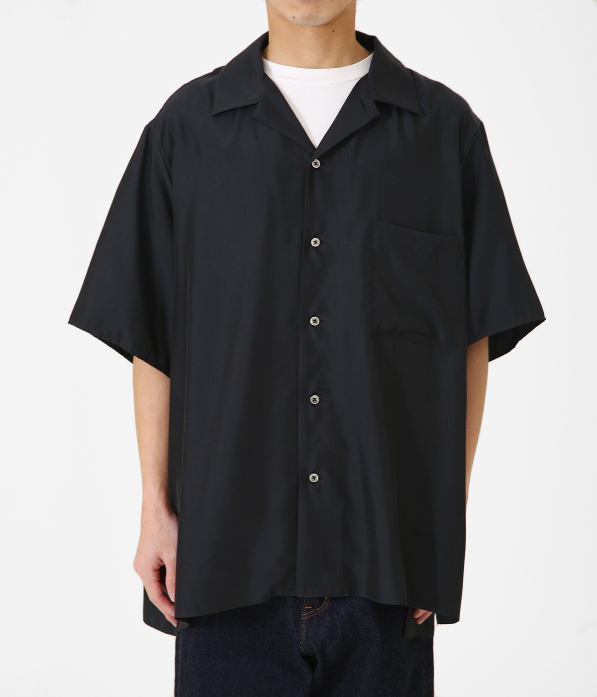 M高価値 Stein21ss CUPRO OPEN COLLAR SHIRT シャツ トップスM¥12,848 通販低価 stein cupro open collar ss shirt BLACK S シャツ