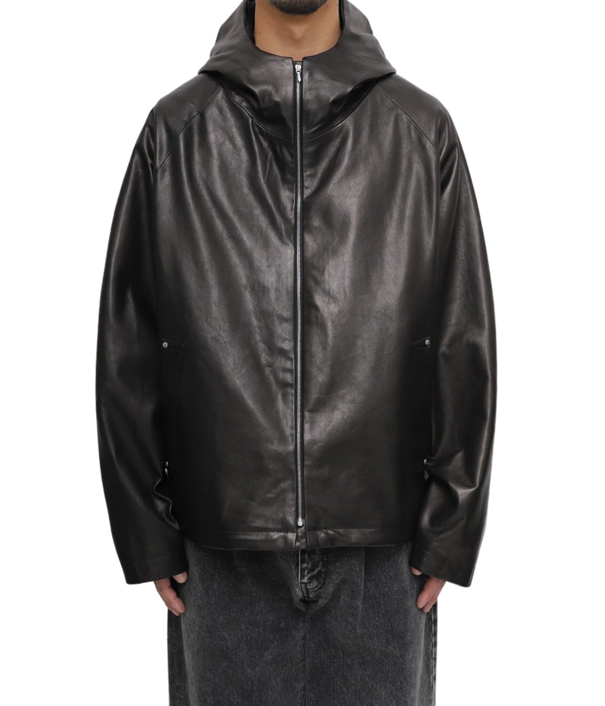 BLACKstein 24ss leather hooded short jacket S